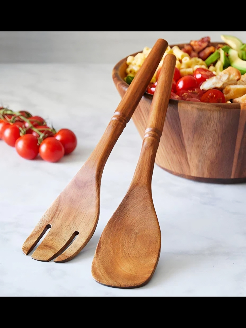 New Pampered Chef Wooden Salad Bowl with Servers - Natural Brown - Picture 2 of 11